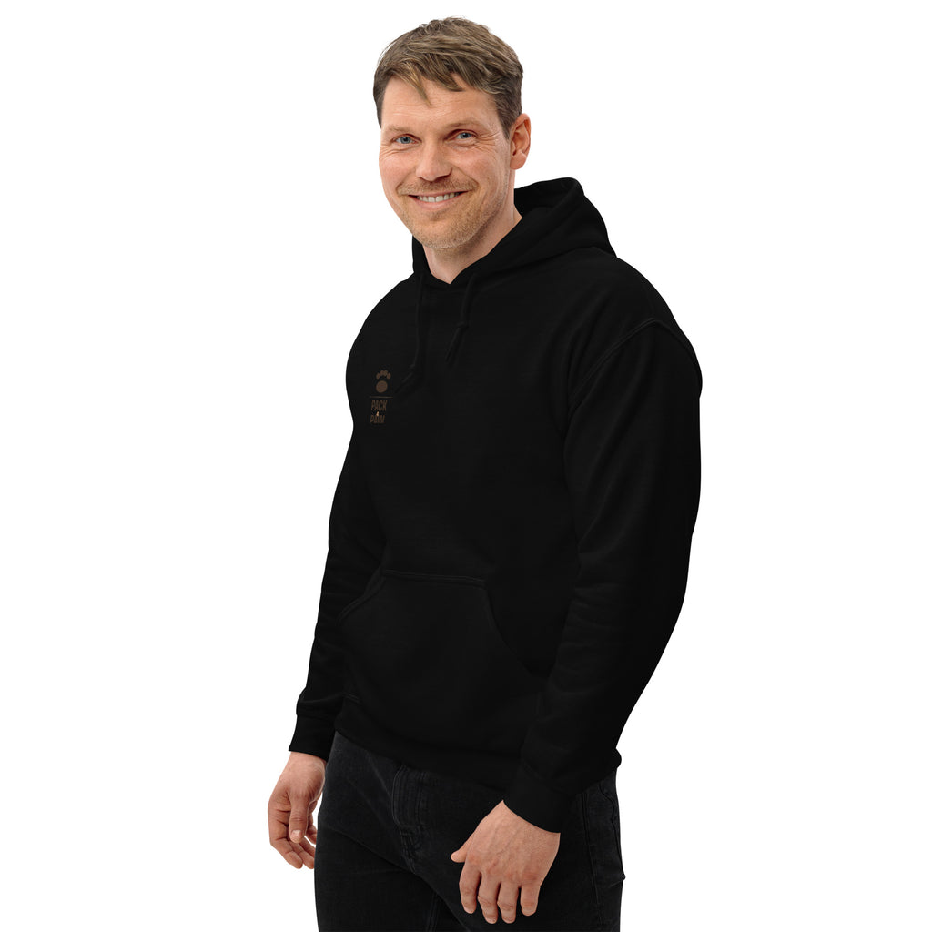 Pack & Paw Chill Dog, Anxious Human Hoodie — left three-quarter front view